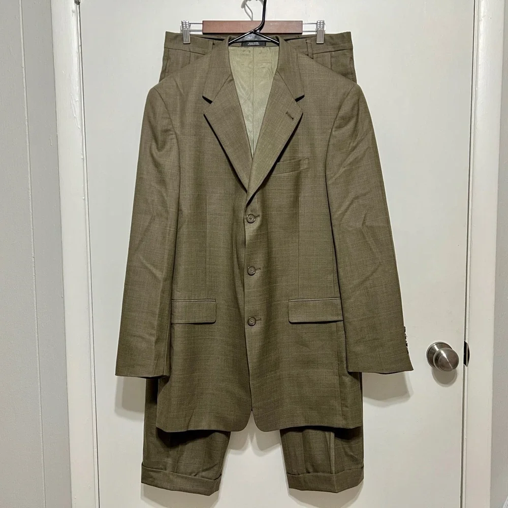 Austin Reed Mens Wool Suit 42L 34x30 2pc Jacket Pants Khaki Glen Check‎